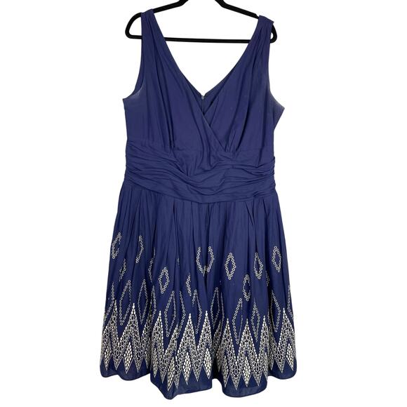 SL Fashions, Size 16W, Navy & Silver Fit & Flare Dress, Embroidered, Full Skirt - Picture 1 of 10